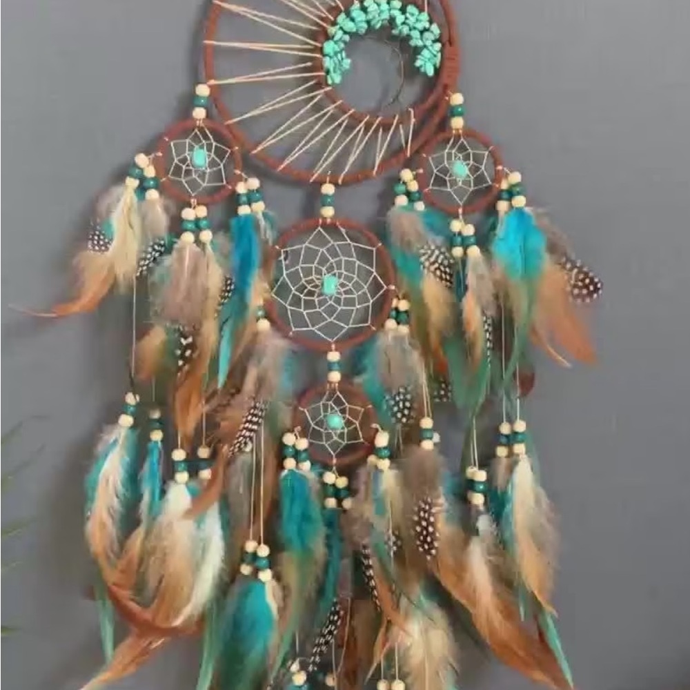 1 LEFT! Large Boho Dreamcatcher Wall Hanging - Turquoise & Feather Decor